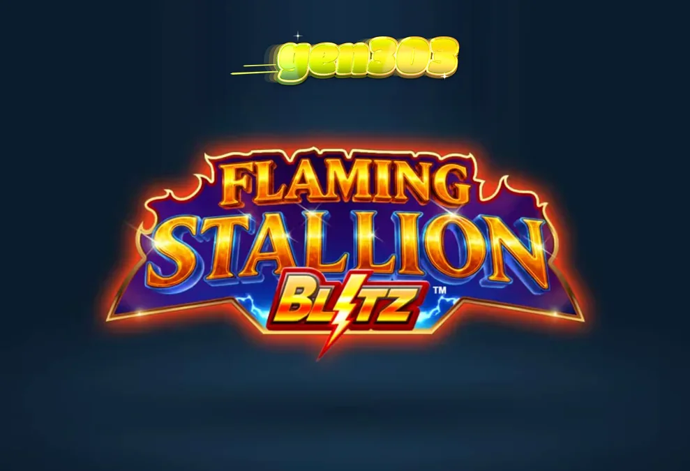 Visual slot Flaming Stallion Blitz dengan latar belakang gurun dan simbol kuda api