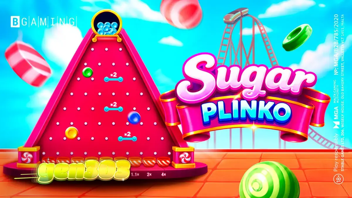 Tampilan visual permainan Sugar Plinko dengan tema permen yang ceria